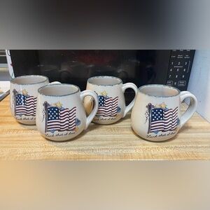 Vintage Land That I Love American Flag Patriotic Coffee Mug Lot Of 4 Cups